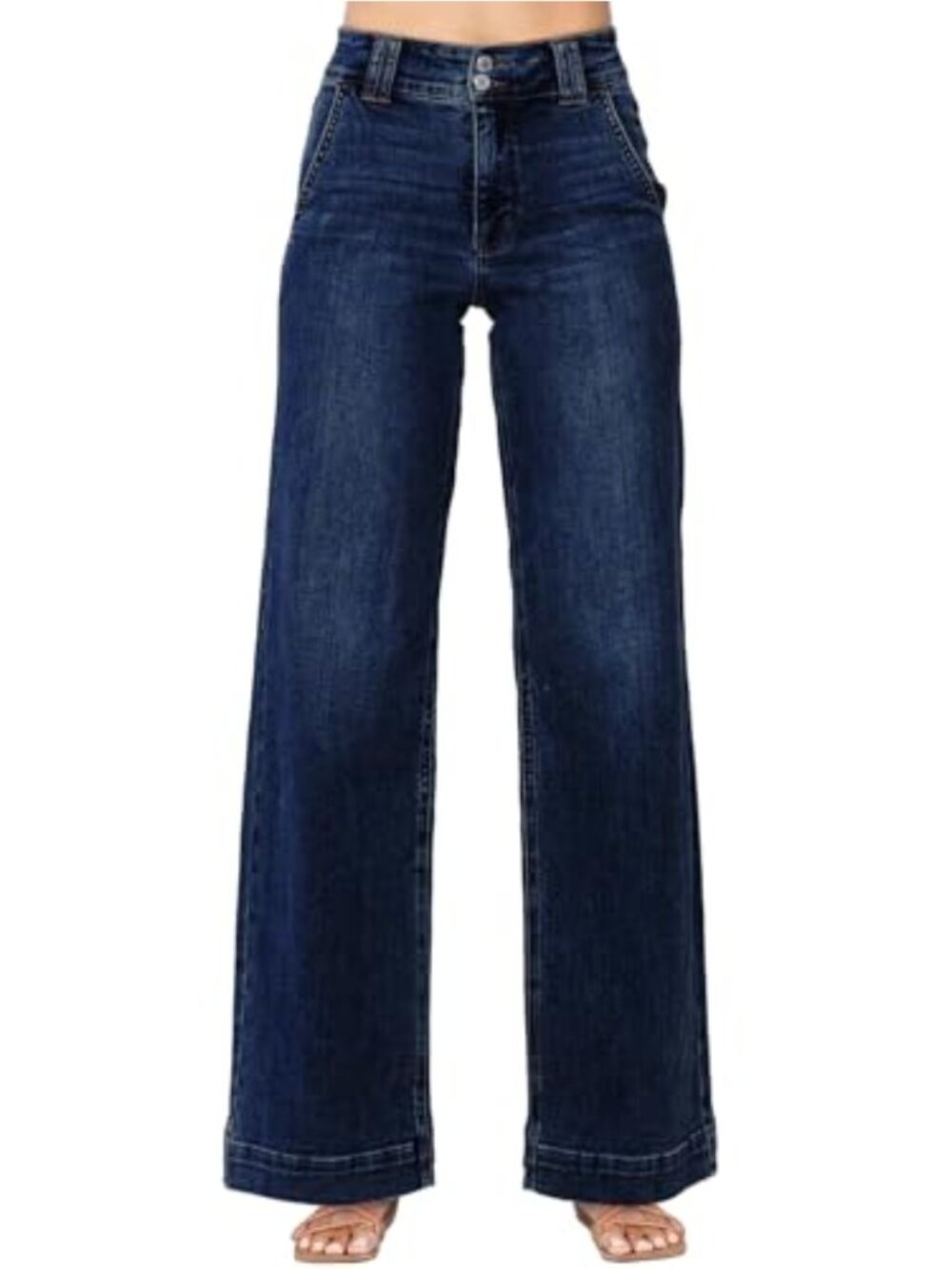 Wide Leg High Waisted Stretchy Straight Leg Jeans Slant Pocket